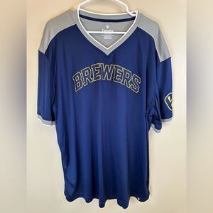 Fanatics  XXL Brewers Navy and Gray Short Sleeve Jersey with Yellow Trim